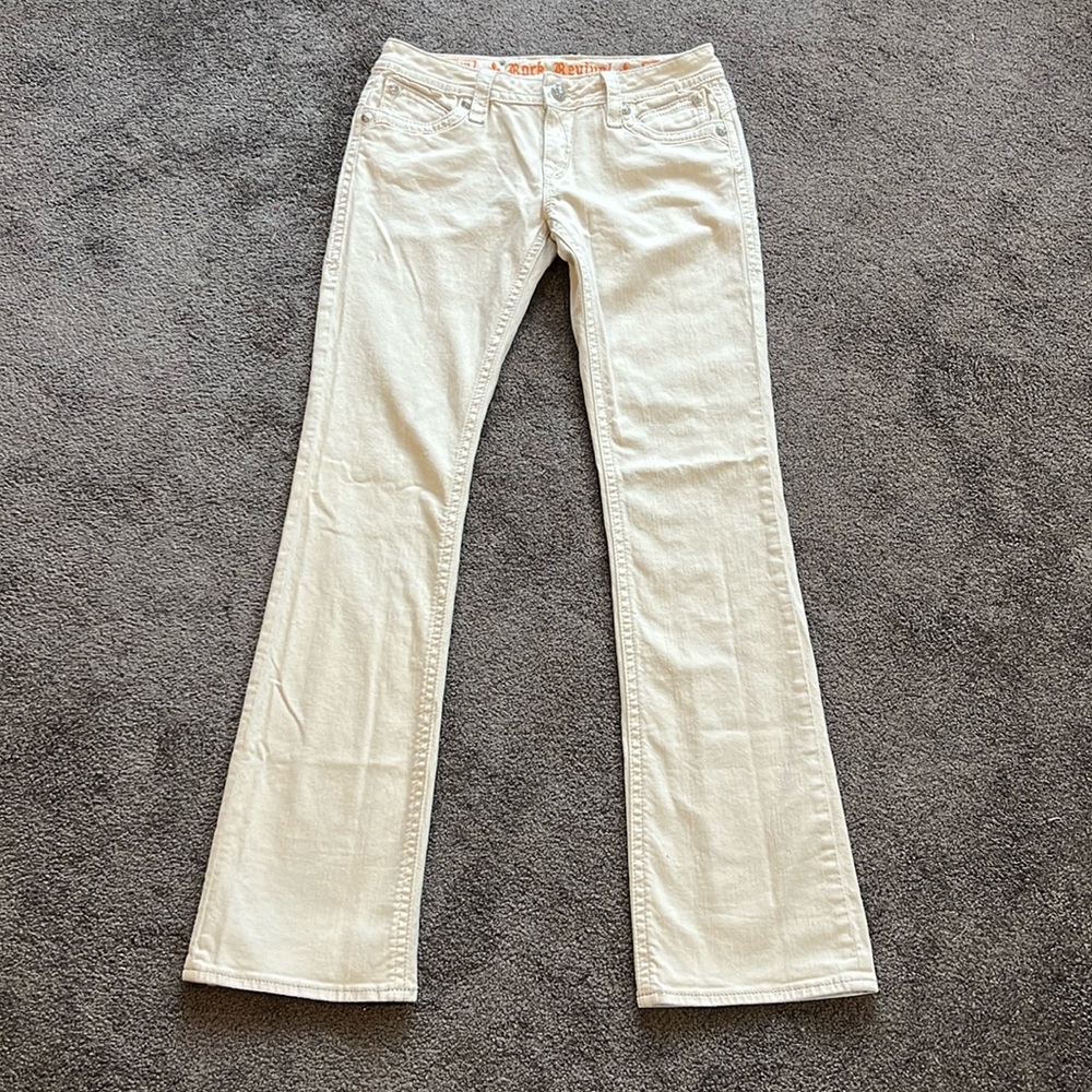 Rock Revival Johanna Boot Cut Jeans, Cream Colored, Sz 29/33